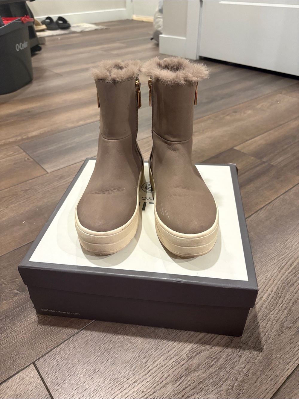 J/SLIDES Taupe Fur-Trim Platform winter Boots